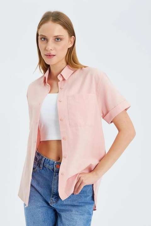 Camasa dama, Mixray, din poplin slim fit, roz pudrat, textil