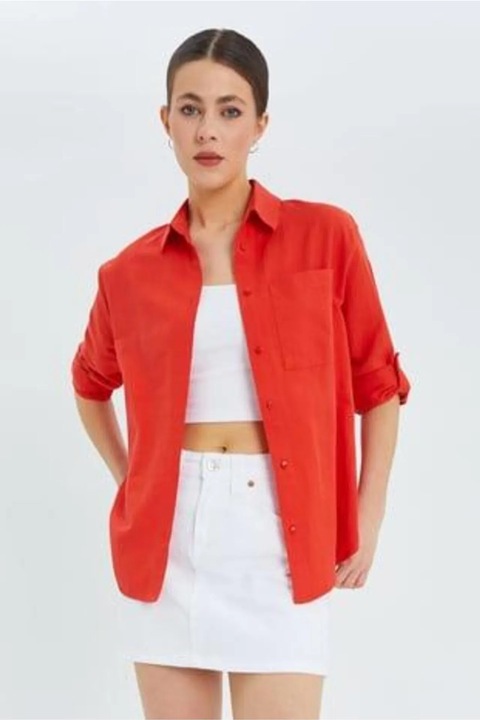 Camasa Mixray, rosie, textil, cu maneca lunga si buzunar, M INTL