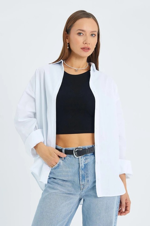 Camasa dama, Mixray, camasa din bumbac cu maneca lunga, alb