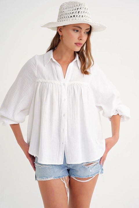 Camasa Mixray, camasa din bumbac texturat cu nasturi, alb, Alb