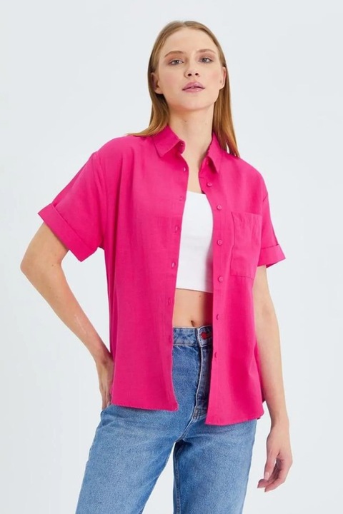 Camasa dama, Mixray, camasa Slim Fit, roz neon, textil, Roz neon