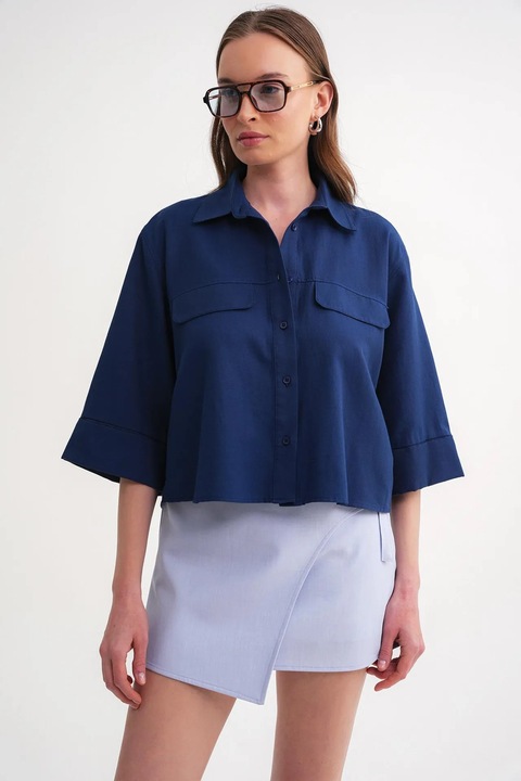 Camasa dama, Mixray, camasa scurta, bumbac, albastru marin