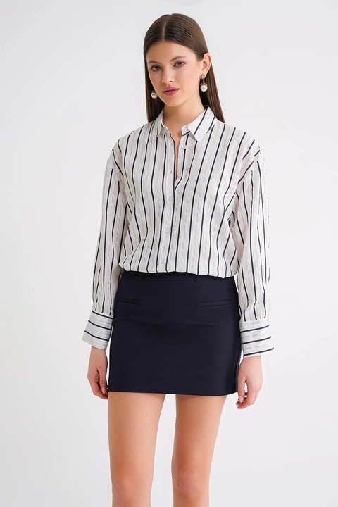 Camasa dama, Mixray, camasa cu maneca lunga, dungi, negru, textil