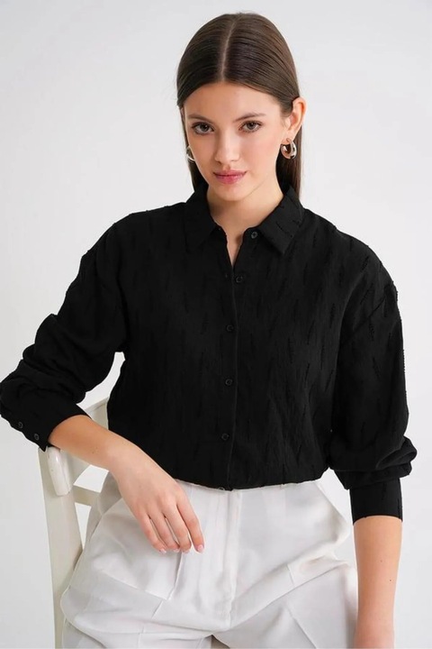 Camasa dama, Mixray, camasa din poplin texturat, negru, bumbac