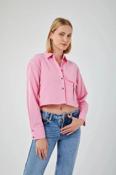 Camasa dama, Mixray, camasa scurta, roz magenta, detaliu buzunar