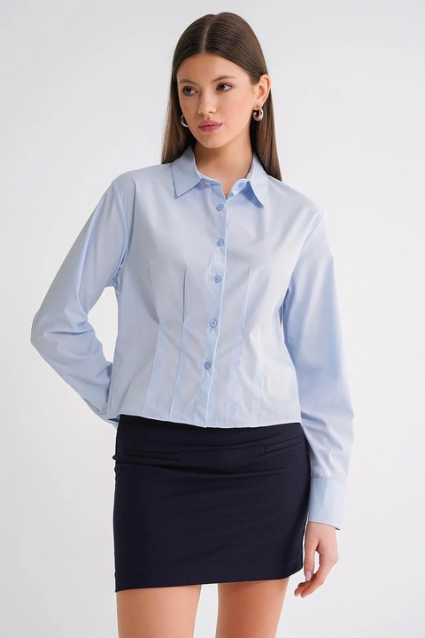 Camasa dama, Mixray, camasa slim fit, albastru deschis, textil