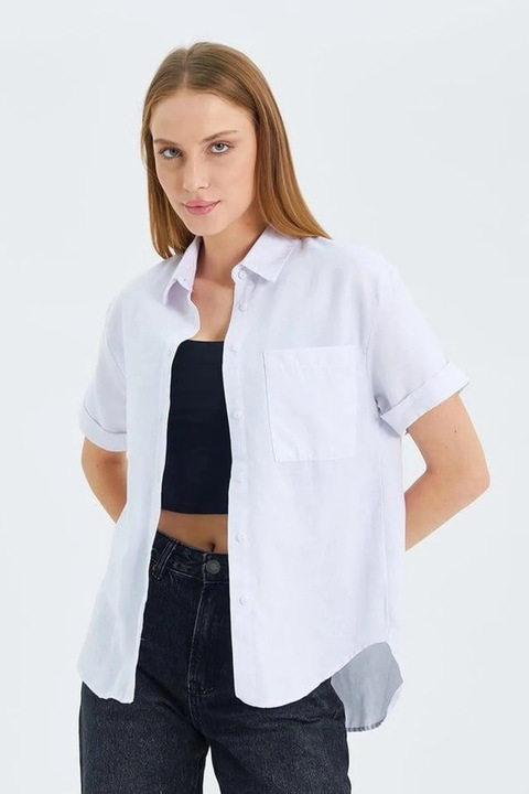 Camasa dama, Mixray, camasa Slim Fit Poplin cu buzunar, alb, textil