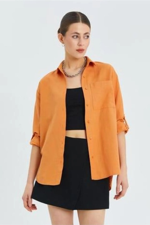 Camasa Mixray, cu maneca lunga, buzunar, portocalie, textil