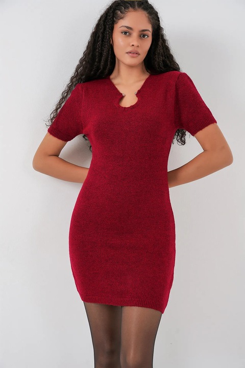 Rochie tricotata, Big Dart, mini bodycon, rosu burgund, tricot, S-M INTL