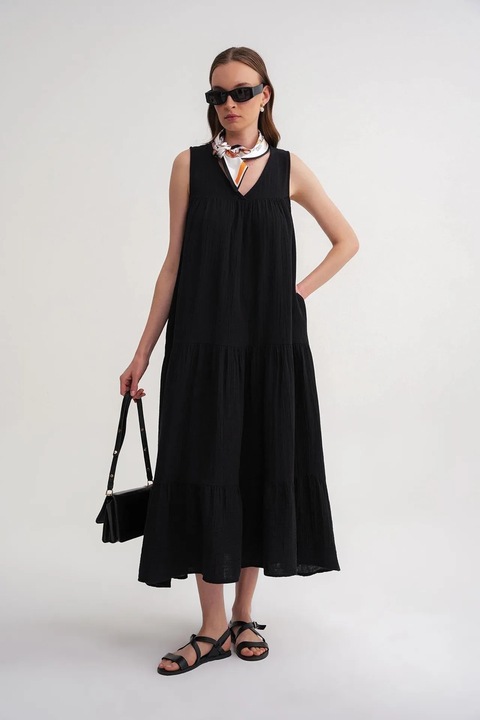 Rochie Midi Mixray fara maneci, Negru