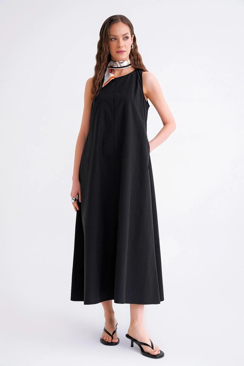 Rochie Maxi Mixray, Relaxed Fit, textil, Negru
