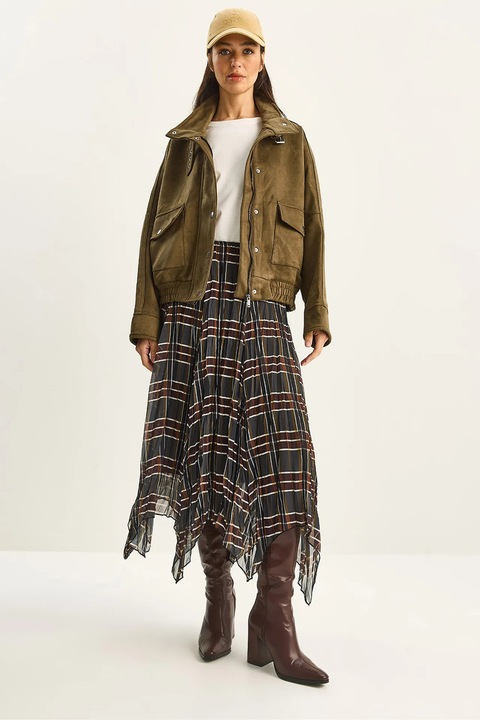 Fusta midi cu carouri, Bianco Lucci, verde padure, Verde padure