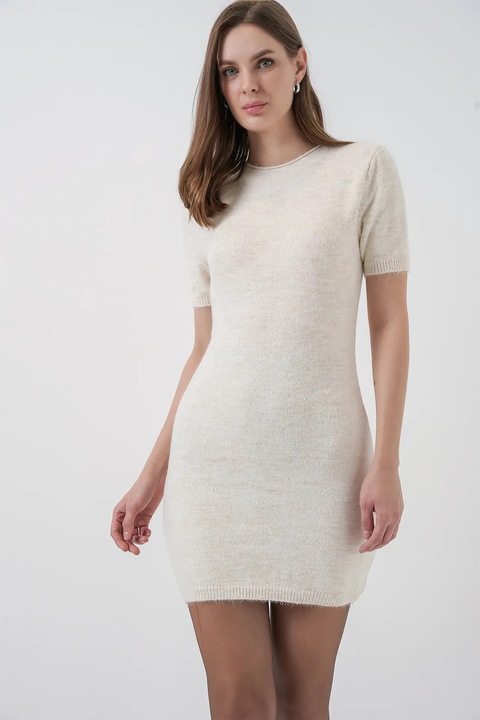 Rochie Mini, Big Dart, tricotata, crem, material tricot, S-M INTL