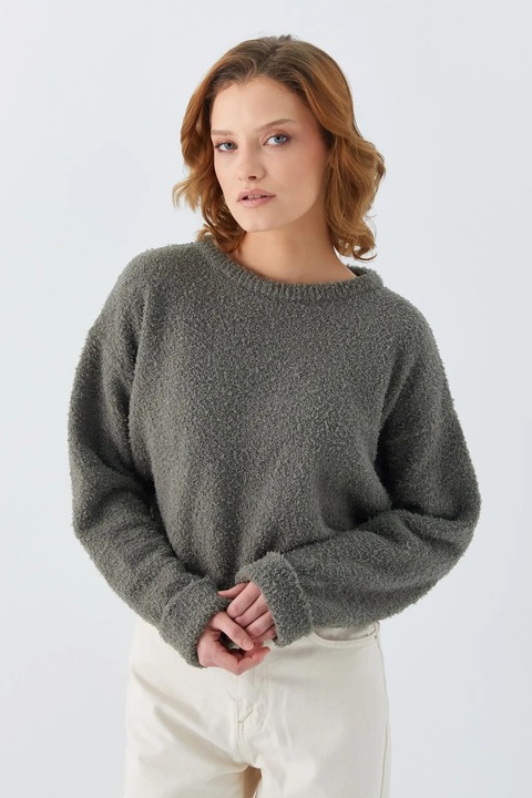 Pulovere dama, Mixray, pulover tricotat scurt, kaki, tricot, S-M INTL