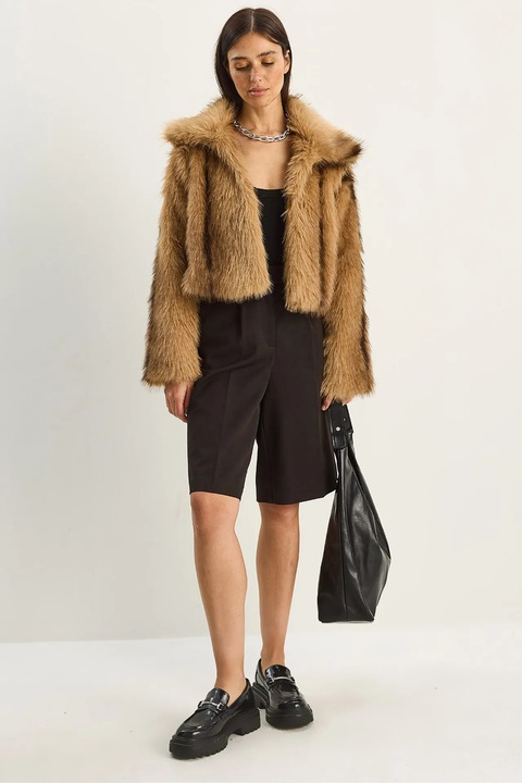 Geci matlasate si din puf, Femei, Geaca de plus cu model din blana artificiala LUCCI, Maro Camel