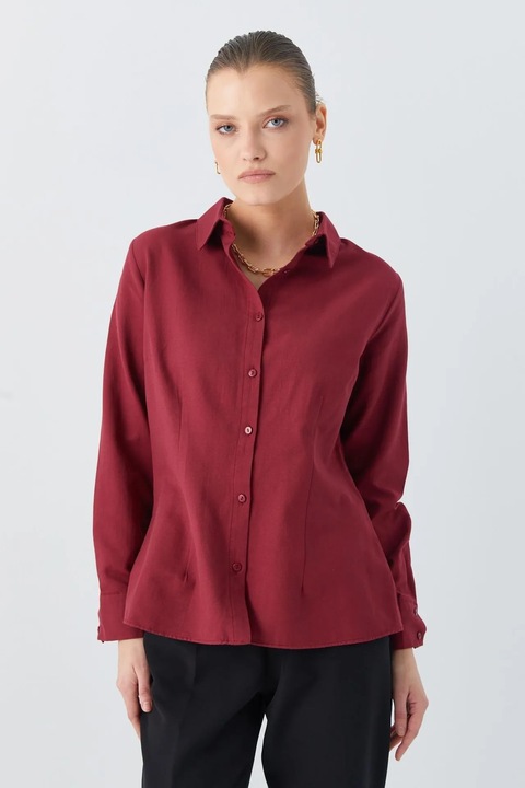 Camasa dama Mixray poplin Slim Fit rosu burgundy, Visiniu