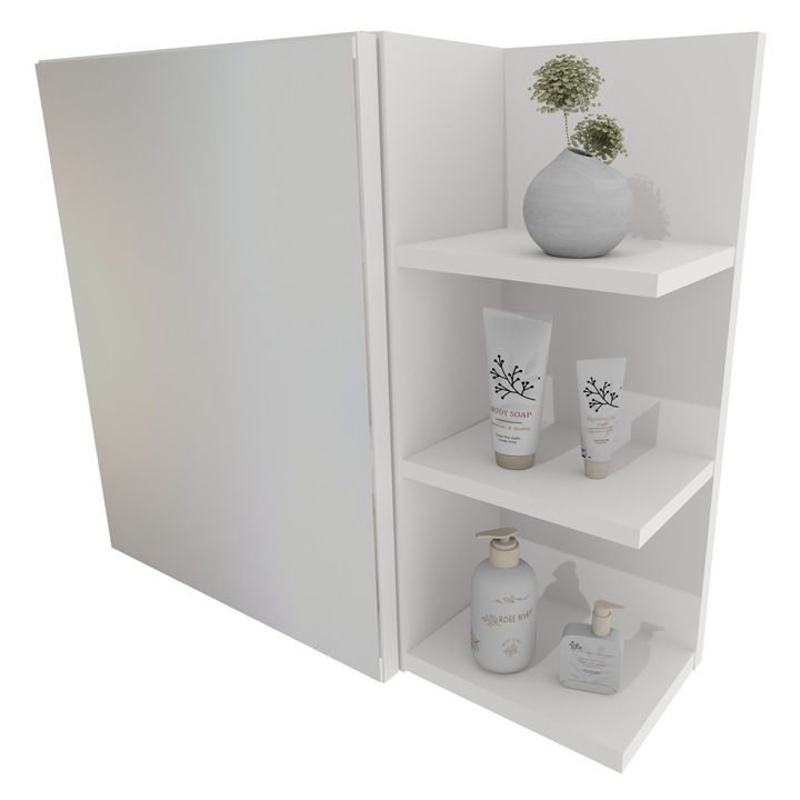 Dulap cu oglinda pentru baie, MRBLS_HOME, 59x50x16 cm, alb, design modern