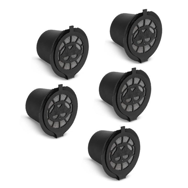 Комплект от 5 броя капсули за кафе за многократна употреба SUPER TRENDS®, съвместими с машини Nespresso, черни