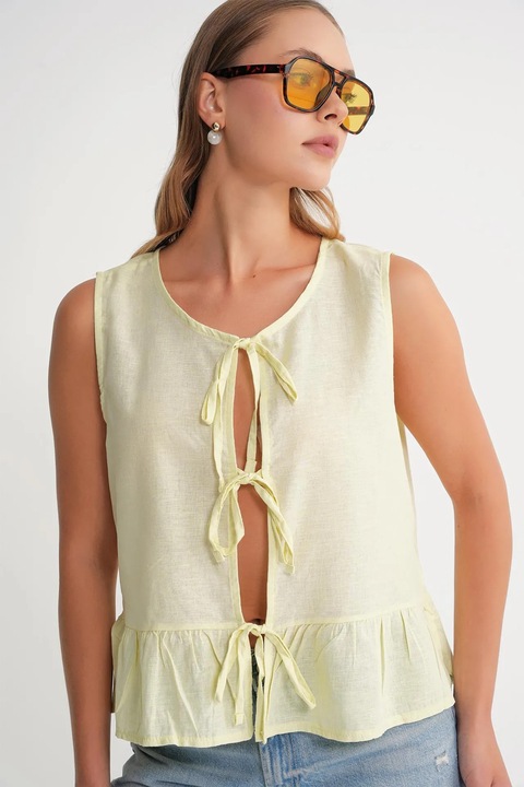 Maiou dama, Mixray, cu volane si nod in fata, galben lamaie, textil