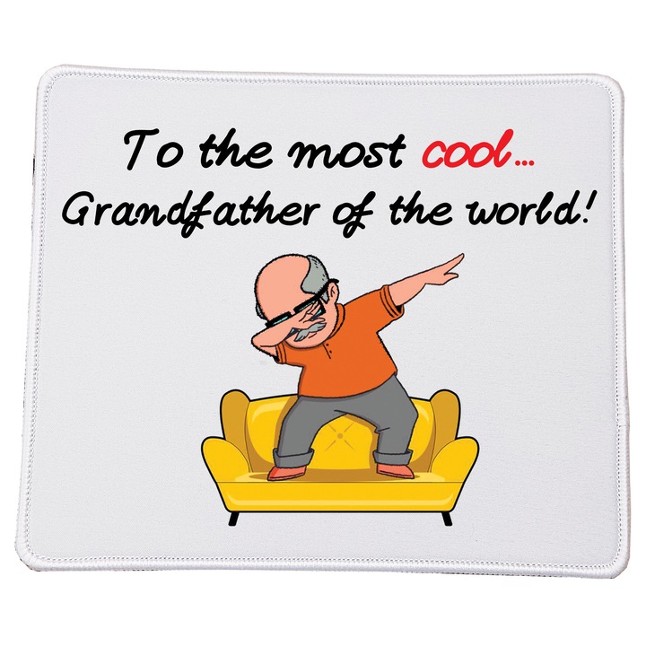 Mousepad rectangular 23x20 cm, "Pentru cel mai tare bunic - Buna dimineata", material durabil, antiderapant