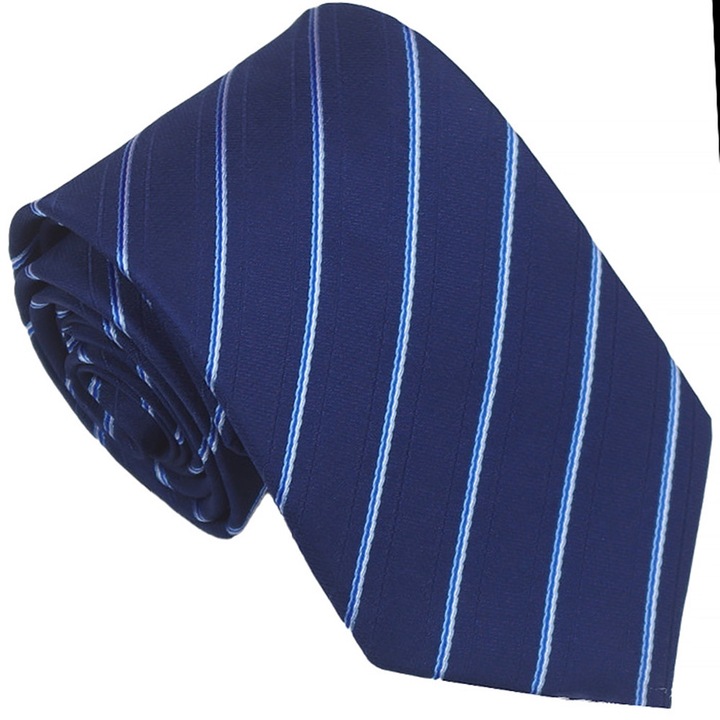 Елегантна мъжка класическа вратовръзка, синя, на райета, гладка, леко лъскава