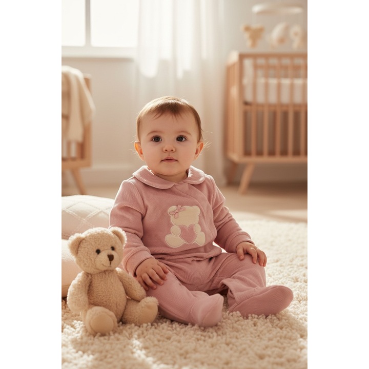 Minibanda bársony rugdalózó lányoknak hímzett díszítéssel és dekoratív masnival