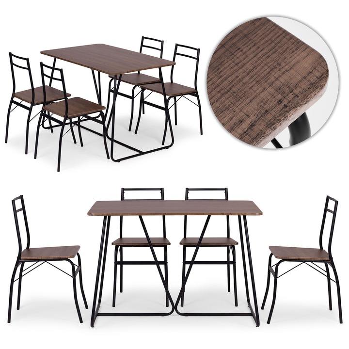 Set mese si scaune, ModernHome, stil loft, MDF, 4 scaune, 110x70cm