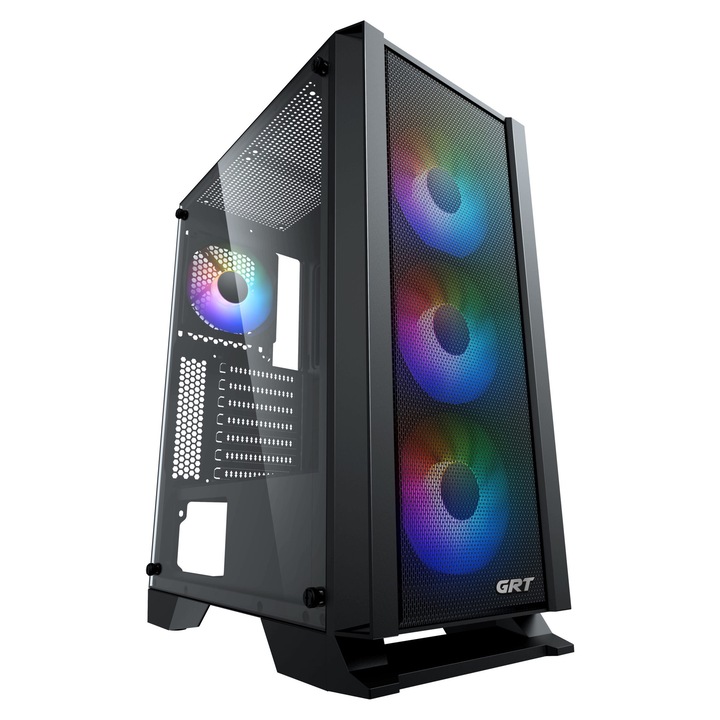 Sistem Desktop PC Gaming GRT LED cu procesor AMD Ryzen 7 9700X pana la 5.5Ghz, 32GB DDR5, 1TB SSD M.2, Radeon RX 9060 XT 16GB GDDR6