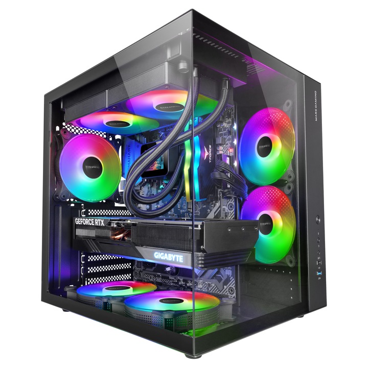 Sistem Desktop PC Gaming GRT FAN cu procesor AMD Ryzen 7 9700X pana la 5.5Ghz, Racire pe lichid, 32GB DDR5, 1TB SSD M.2, Radeon RX 9060 XT 16GB GDDR6