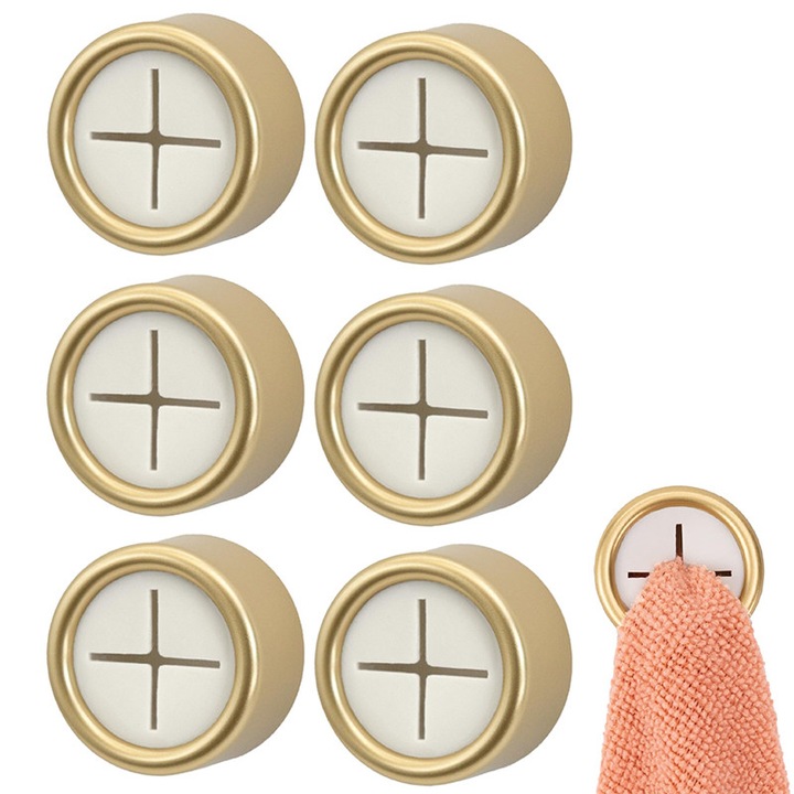 Suporturi autoadezive pentru prosoape, Tebnaild, set de 6 bucati, galben, 4.3x2.7cm