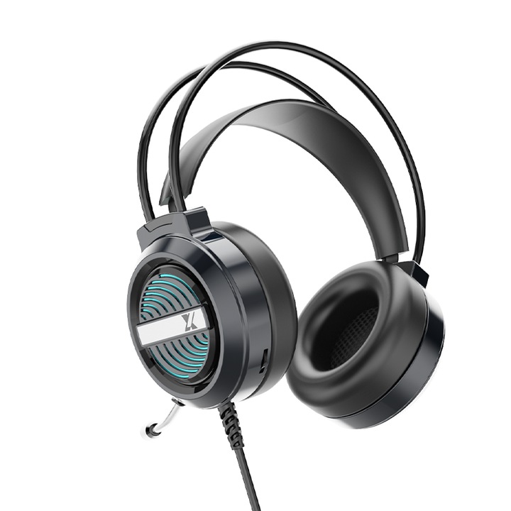 Casti PC Gaming cu sunet surround 7.1, microfon cu anulare a zgomotului, negru, 2m, set