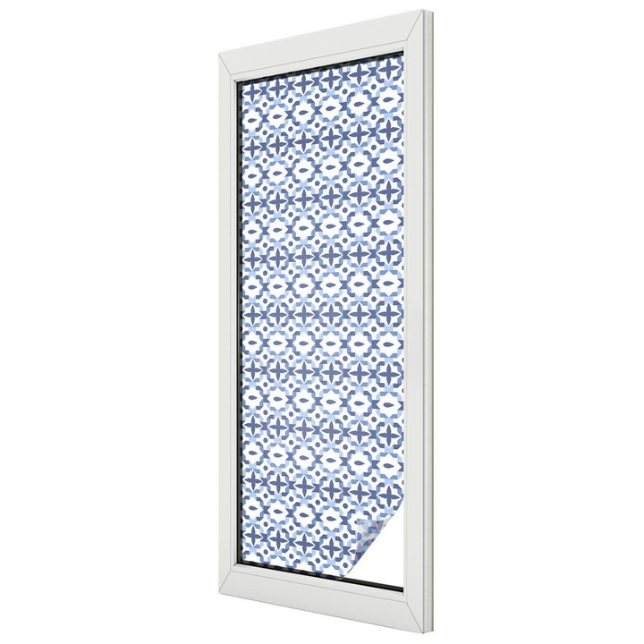 Autocolant Pentru Geam si Folie Decorativa Autoadeziva, Tulup, Mozaic geometric in albastru si alb, Protectie Solara si Intimitate, 50x146 cm, Ideal Pentru Decor Interior, 010450850070000011709