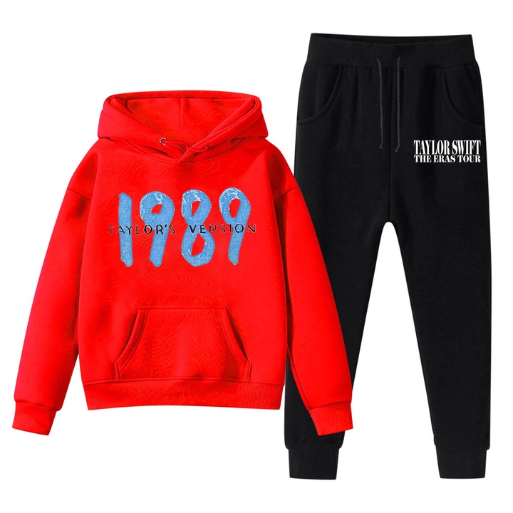 Детски екип, модел Тейлър Суифт The Eras Tour, поларен суичър, червен