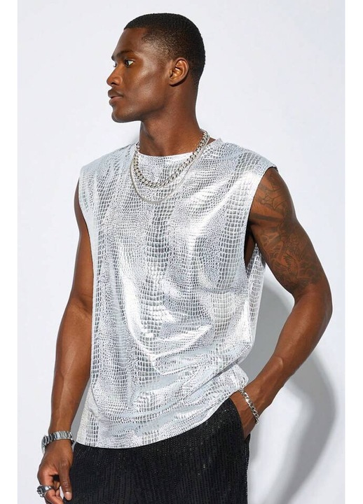 Férfi ezüst krokodilmintás póló XL