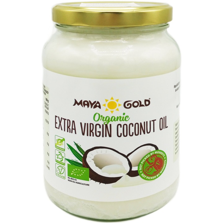 Ulei de cocos ecologic presat la rece, nerafinat 100%natural fara aditivi, borcan sticla 1550ml, Maya Gold Organic