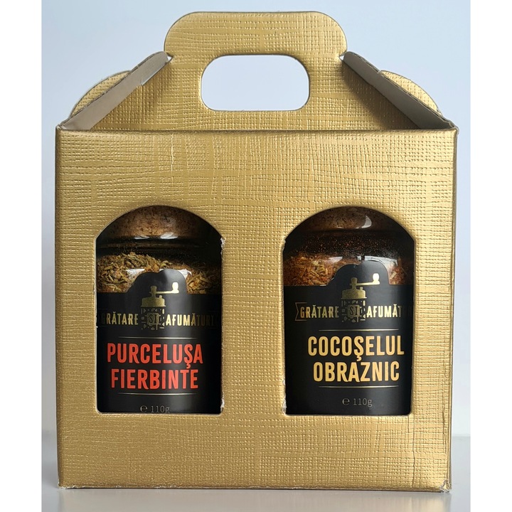 Cadou set 2 mixuri de condimente pentru carne de porc/afumaturi/pui/rata, Purcelusa Fierbinte 110g/Cocoselul Obraznic 110g, Rub/Marinada uscata