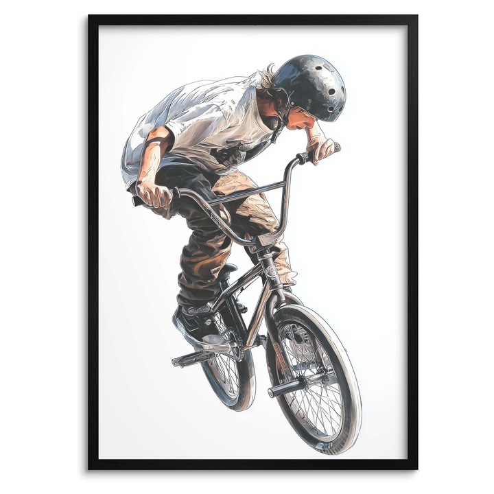 Tablou cu rama, Naklejkomania, 70x100cm, design minimalist, culoare neagra, pentru camera de baiat