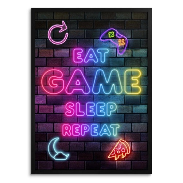 Tablou cu rama, Naklejkomania, design modern, 70x100cm, negru, pentru camera de adolescent gamer