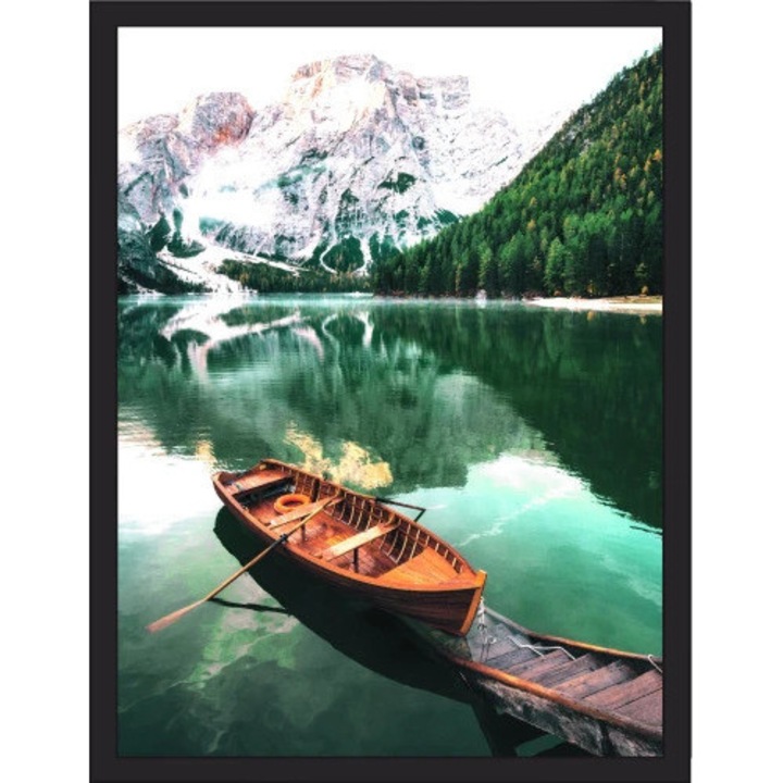 Tablou cu peisaj de munte, Naklejkomania, 70x100cm, rama neagra din aluminiu, design minimalist