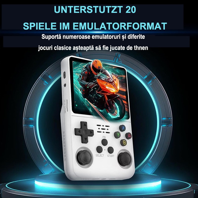 Consola portabila Omelivon R36S, 3,5 inch, alb, 64GB, 20.000 jocuri