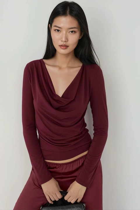 HiCCUP, top tricotat guler rosu jerseu, Visiniu