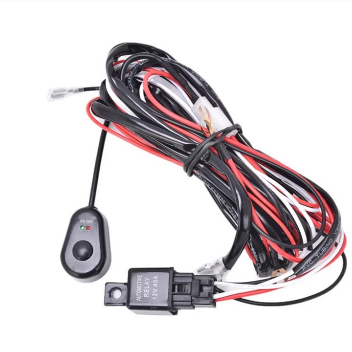 Комплект за монтаж на LED фарове за кола с превключвател, реле и окабеляване, Rqiurpn, 12V, 40A