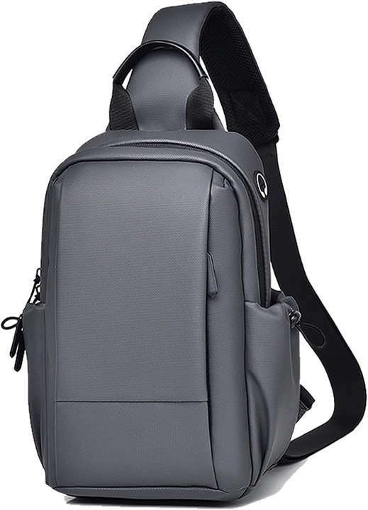 Férfi mellkasi táska/válltáska, férfi rugalmas táska, kis kereszttáska/válltáska, PU fóliából készült válltáska, férfi munkahelyi/üzleti/utazó táska, fejhallgató-csatlakozóval, szürke