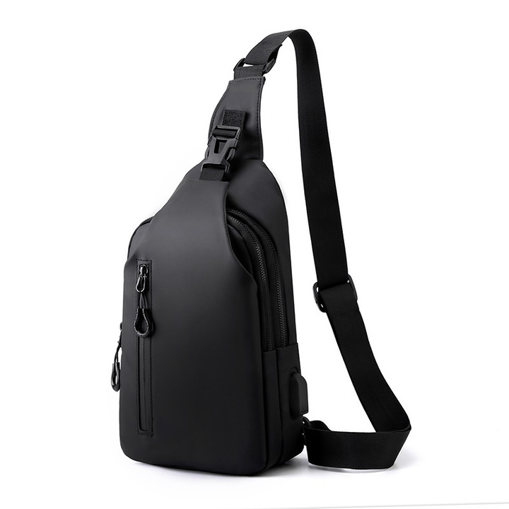 Unisex vízálló nylon crossbody táska, több zsebes kialakítás, közepes űrtartalom, fekete