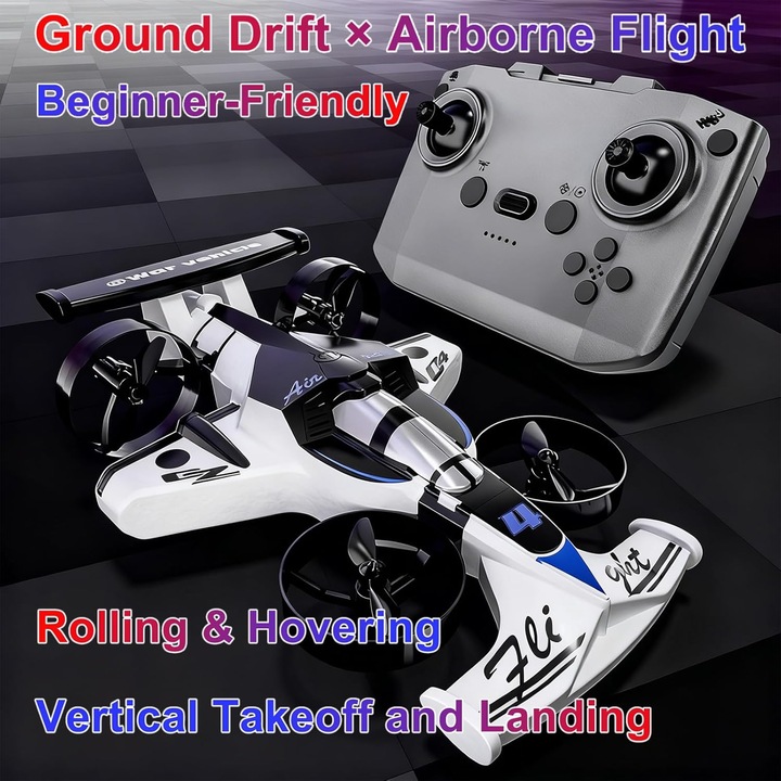 Repülő autós távirányítóval, autó és drón mód, LED effektek