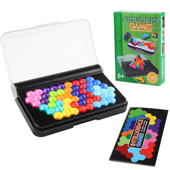 Logikai oktatójáték, DONFANLIA®, Piramis Puzzler, Okos játék, 3D/2D, 6 éves kortól és felnőtteknek, 120 kihívás, Utazójáték hordozható tokkal, Logikai agytréner és kreatív kognitív képességfejlesztés, többszínű