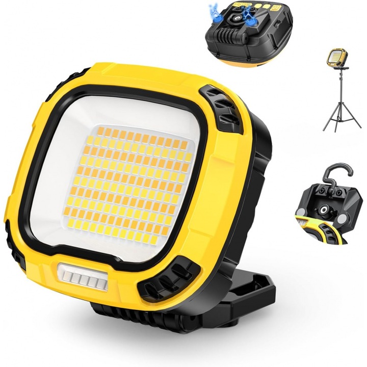 Proiector LED portabil, 30W, rezistent la apa, cu incarcare USB si absorbtie magnetica.Ofera 3 niveluri de lumina si include baterii 18650.Perfect pentru santier, atelier, camping si pescuit