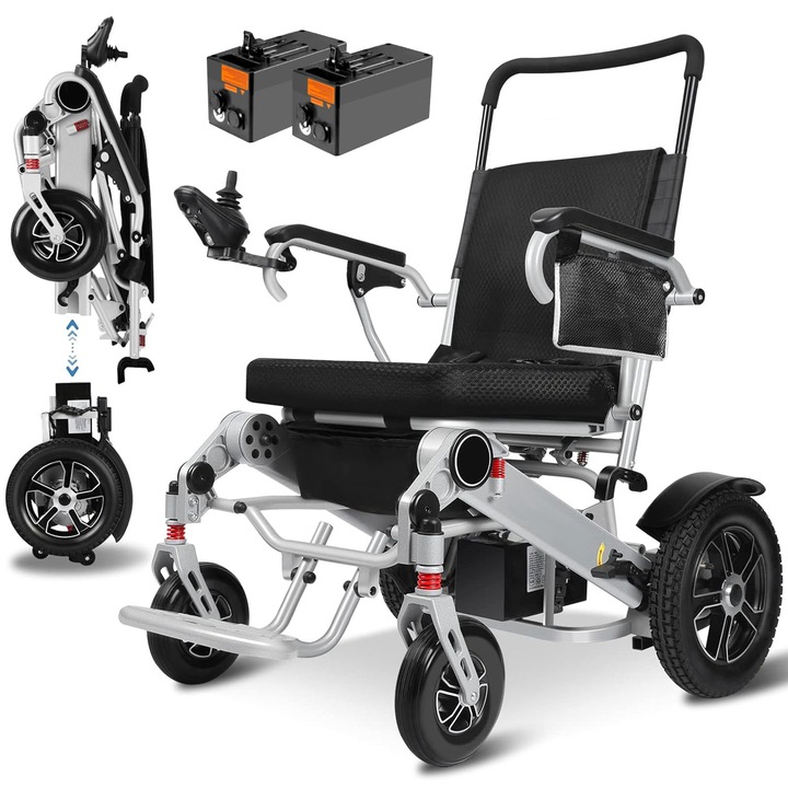 Scaun cu rotile electric imbunatatit, detasabil, latime scaun 51 cm Scaun cu rotile electric pliabil, 2 * 12AH Scaun cu rotile electric pentru persoane in varsta si cu dizabilitati, cu lumina LED