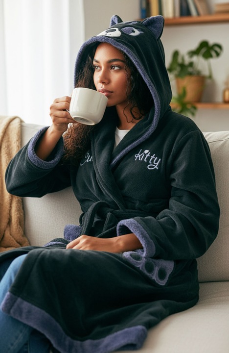 Дамски халат коколино Premium, с цип и колан, StarFashion, модел Kitty, Петролово зелено