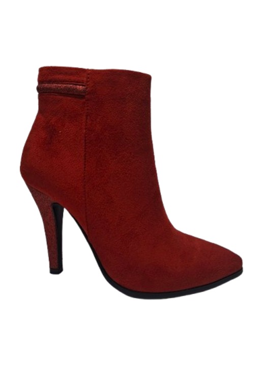 Botine dama piele intoarsa ecologica, Rosu